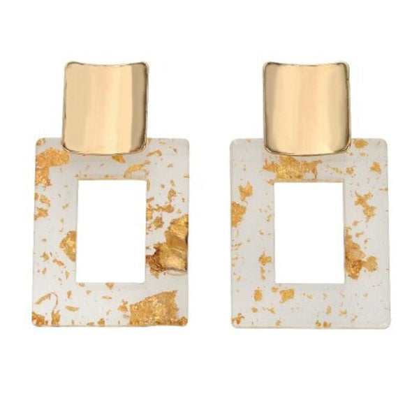 Fashion Gold Curved Sequins Acrylic Square Drop Earrings 1Pair