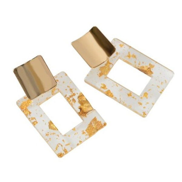 Fashion Gold Curved Sequins Acrylic Square Drop Earrings 1Pair