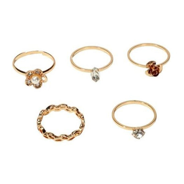 Fashion Gold Flash Diamond Flower Ring 5Pcs One Size