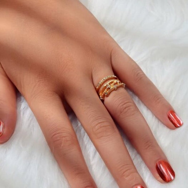 Fashion Gold Multi Layer Flash Diamond Wide Ring 1Pc One Size