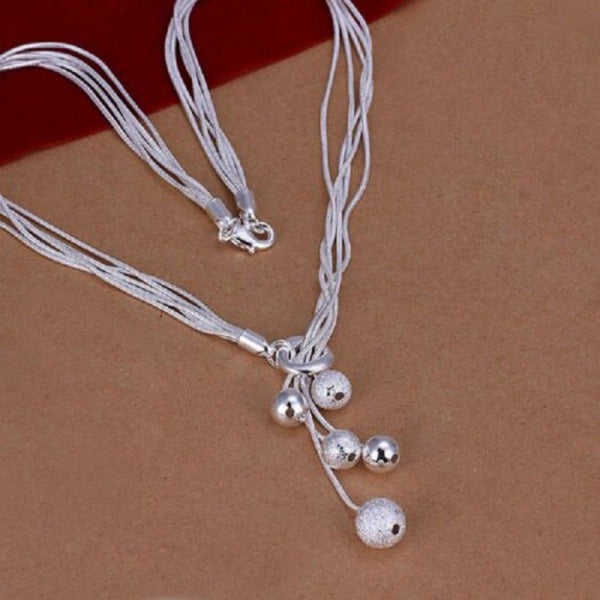 Women Fashion Jewelry Simple Circular Charm Beads Pendant Silver Lady Necklace