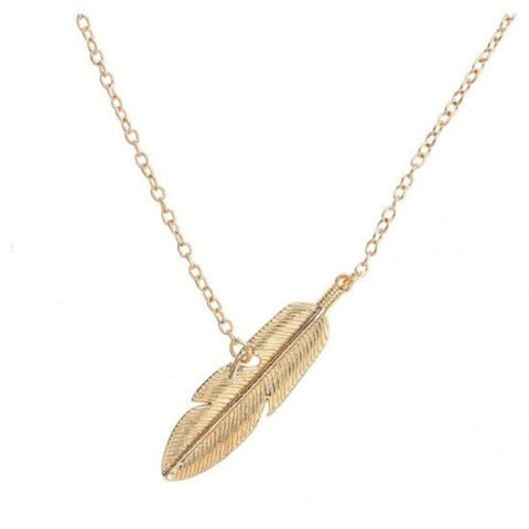 Fashion Long Metal Leaf Feather Clavicle Sweater Chain Gold