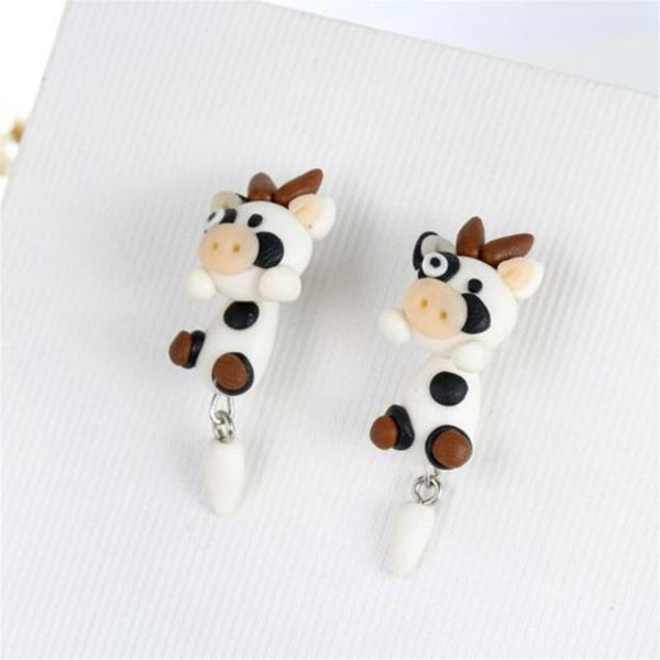 Fashion Personality Female Soft Ceramics Cow Earrings Multi A