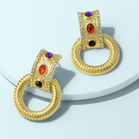 Fashion Temperament Court Gold Circle Diamond Earrings 1Pair