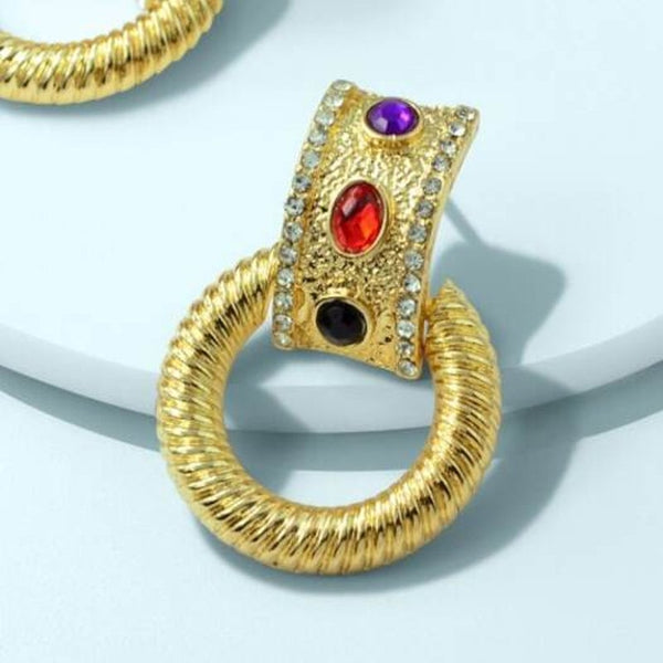 Fashion Temperament Court Gold Circle Diamond Earrings 1Pair