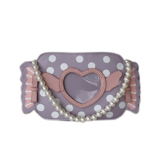Candy Shaped Soft Shoulder Bag For Girls Sweet Cute Polka Dot Pearl Chain Clutch Bags