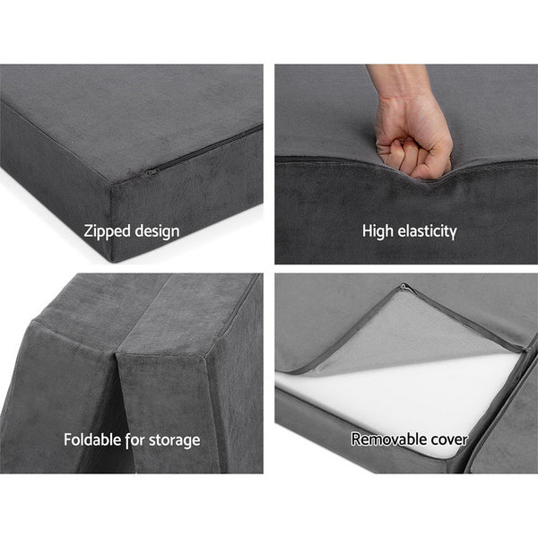 Giselle Bedding Double Size Folding Foam Mattress Portable Velvet Dark Grey