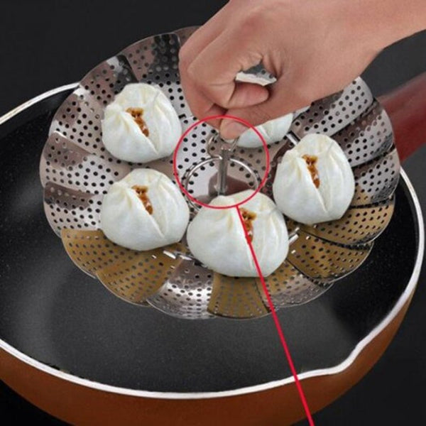 Folding Retractable Stainless Steel Steamer Fruit Plate Creative Multi Purpose Kitchen Gadgets Silver