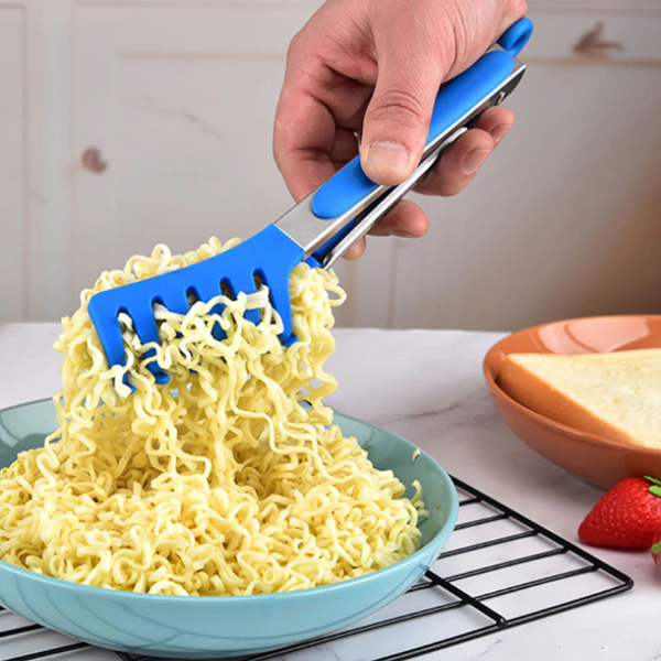 Food Grade Silicone Pasta Tongs Non Slip Stainless Steel Clip Kitchen Tools