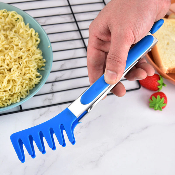 Food Grade Silicone Pasta Tongs Non Slip Stainless Steel Clip Kitchen Tools