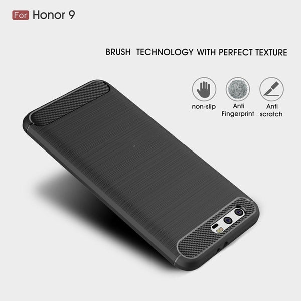 For Huawei Honor 9 Brushed Texture Carbon Fiber Shockproof Tpu Rugged Armor Protective Case Black