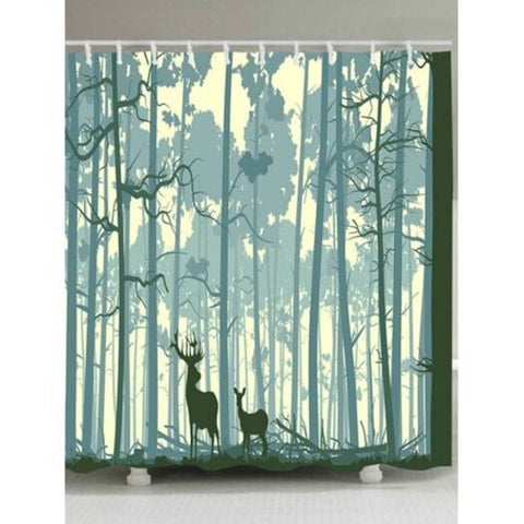 Forest Two Deer Print Waterproof Polyester Bath Curtain W65 Inch L71