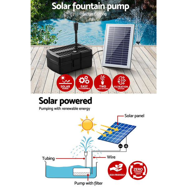 Gardeon Solar Pond Pump With Eco Filter Box Water Fountain Kit 4.6Ft