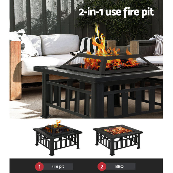 Grillz Fire Pit Bbq Table Outdoor Garden Wood Burning Fireplace Stove