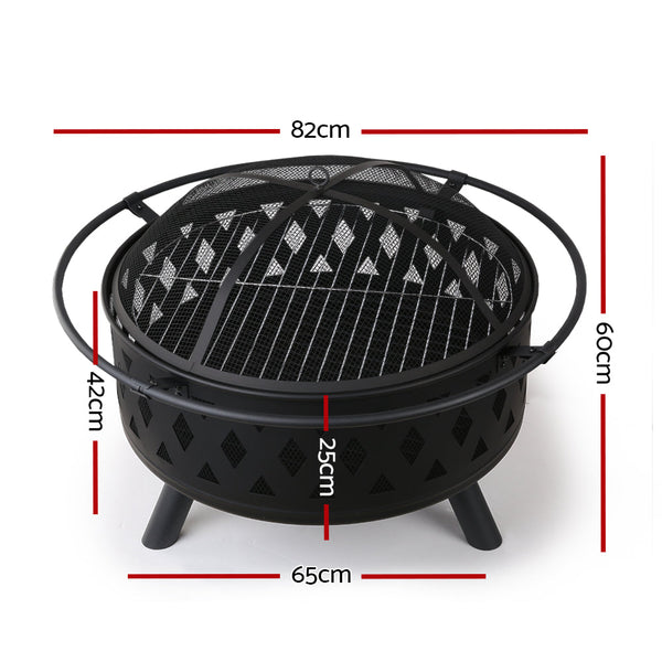 Grillz Fire Pit Bbq Charcoal Ring Portable Outdoor Kitchen Fireplace 32"