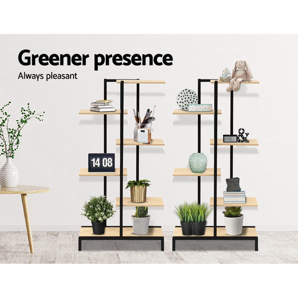 Artiss 6-Tier Indoor Outdoor Metal Wood Plant Stand Garden Shelf Display
