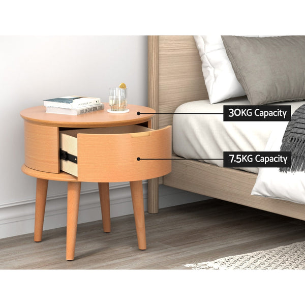 Artiss Bedside Table Drawers Curved Side End Storage Nightstand Oak Enzo
