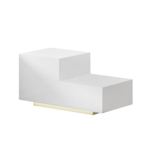 Artiss Bedside Tables 2 Drawers Side Rgb Led High Gloss Nightstand White