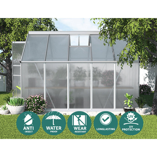 Greenfingers Greenhouse Aluminium Polycarbonate House Garden Shed 3X2.5M