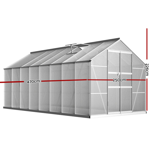 Greenfingers Aluminium Greenhouse Polycarbonate House Garden Shed 4.7X2.5M