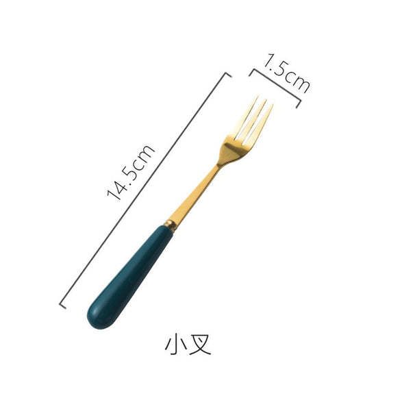 Green Gold Small Fork Cutlery Stainless Steel Dinnerware Ceramic Handle Flatware