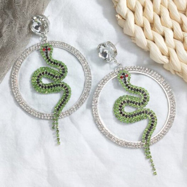 Green Snake Flash Diamond Temperament Versatile Earrings