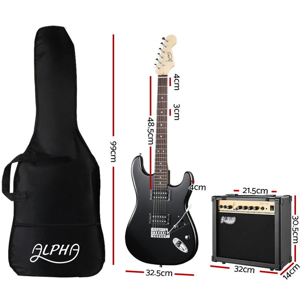Alpha Electric Guitar And Amp Music String Instrument Rock Black Carry Bag Steel