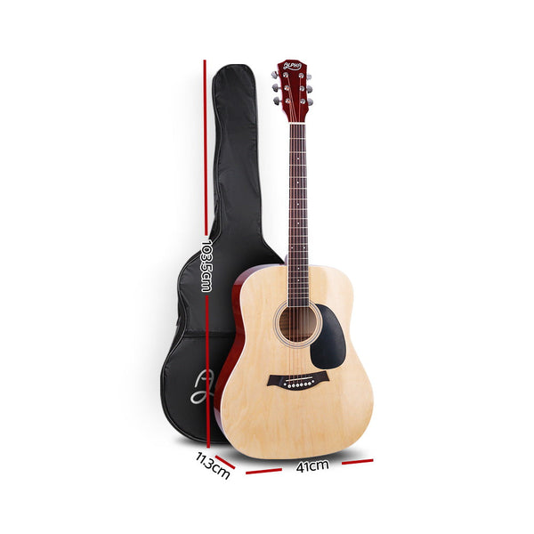 Alpha 41 Inch Wooden Acoustic Guitar With Accessories Set Natural