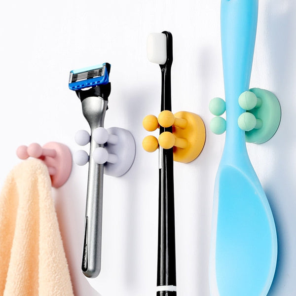 Shower Shaver Toothbrush Holder Self Adhesive Silicone Wall Mounted Waterproof Hook