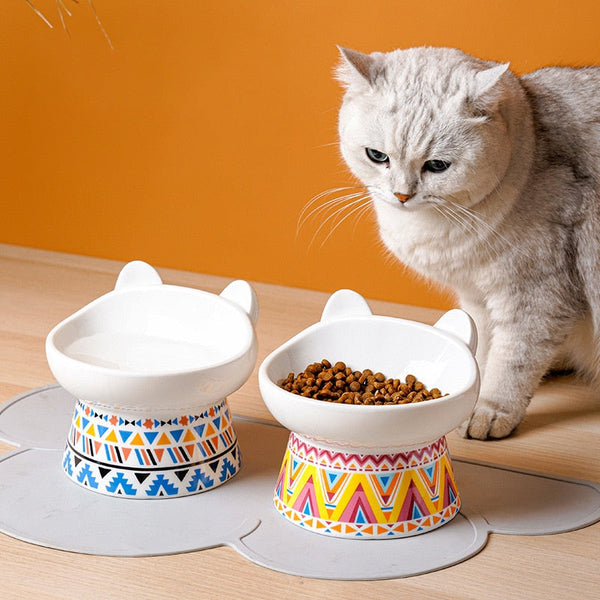 Boho Cute Small Elevated Ceramic Cat Bowl Pet Supplies