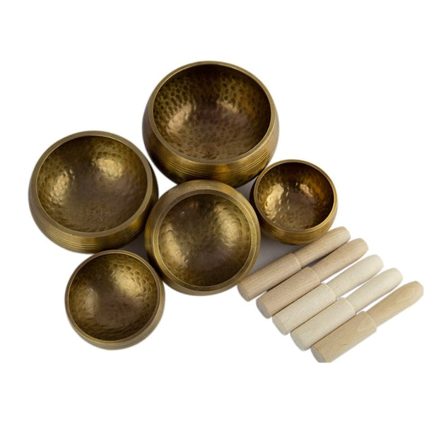 5Pcs Set Handcrafted Tibetan Singing Bowls Meditation Calm Soothe Effect