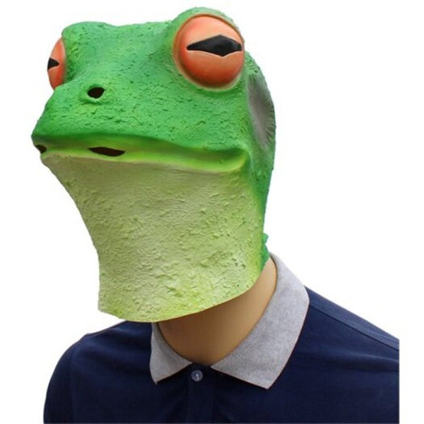 Halloween Cosplay Whimsy Prop Frog Latex Head Mask Yellow Green