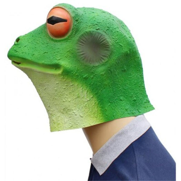 Halloween Cosplay Whimsy Prop Frog Latex Head Mask Yellow Green
