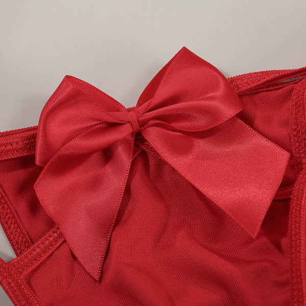 Sensual Gift Bow Halter Bra Panties Lingerie Set For Women Black Red Yellow Pin
