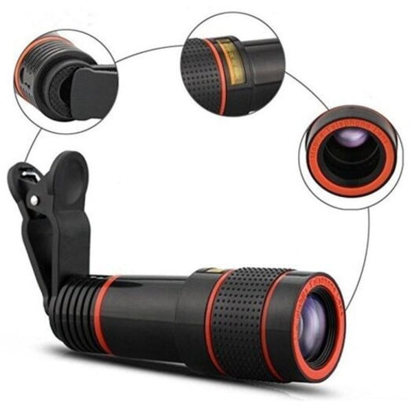Hd 12X Optical Zoom Camera Telescope Lens With Clip For Iphone / Phone Univers Black