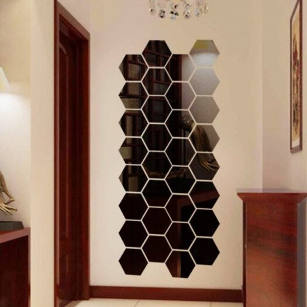 Hexagon 3D Diy Mirror Wall Sticker Decal Home Decoration Black