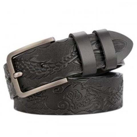 High End Dragon Craft Leather Men's Personality Belt Black 115Cm