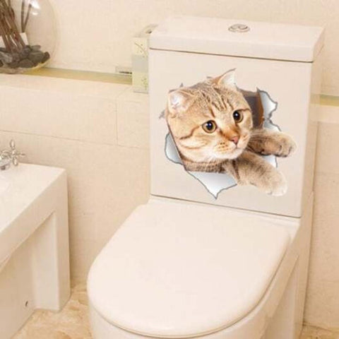Home Decoration 3D Cute Kitten Removable Toilet Wall Sticker Blanched Almond