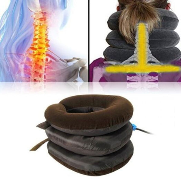 Household Inflatable Neck Traction Device 3 Layer Head Support Pillow Brown
