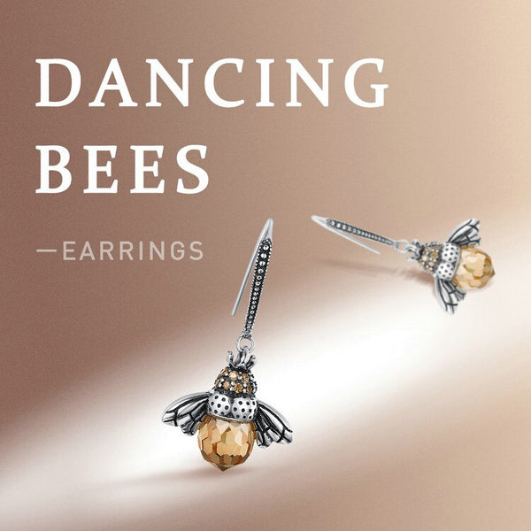 925 Sterling Silver Yellow Bee Drop Earrings Women