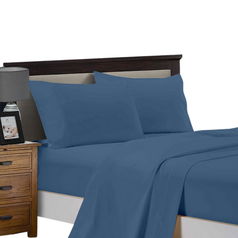 1000Tc Single Size Bed Soft Flat & Fitted Sheet Set Greyish Blue