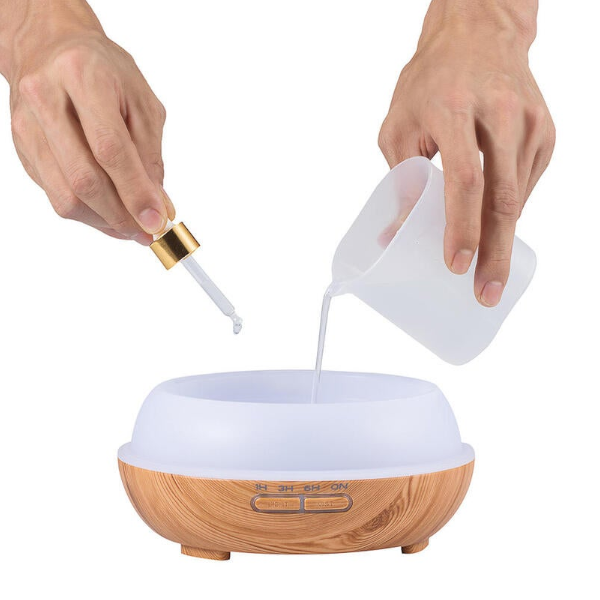 Humidifiers Essential Oil Diffuser 300Ml Wood Grain Ultrasonic Cold Mist Quiet Mute With Colour Led Lights Auto Shut Off Function For Bedroom Home Brown