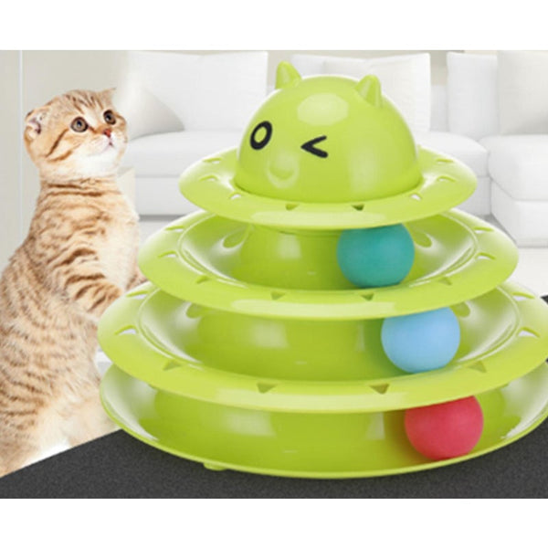 Interactive Cat Toy 3 Layer Circle Track With Moving Balls Turntable And Feather Intellectual Sports