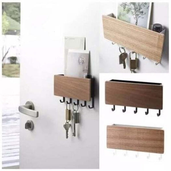 Japanese Style Wood Key Storage Wall Hook Prateleira Engredada Organizer Shelf Deep Brown