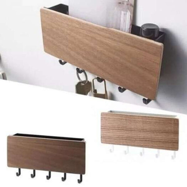 Japanese Style Wood Key Storage Wall Hook Prateleira Engredada Organizer Shelf Deep Brown