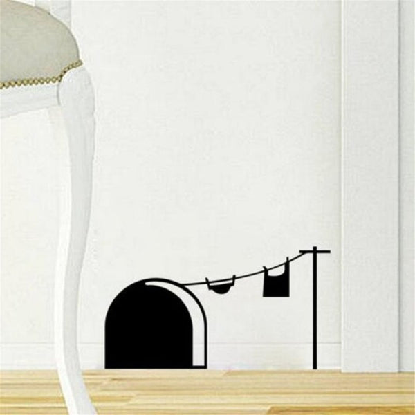Jk159 Cartoon Mouse Haunted Hole Cute Funny Living Room Bedroom Wall Stickers Black X 8 Cm