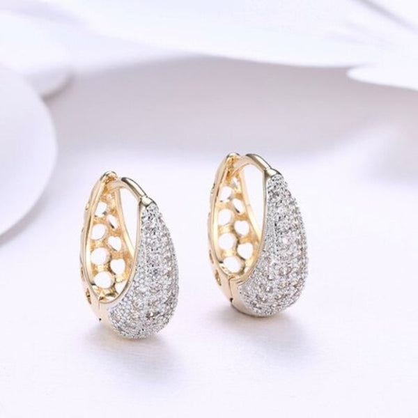 K Gold Zircon Earring Teardrop Shaped Diamond Insert Romantic Wind Clip Champagne