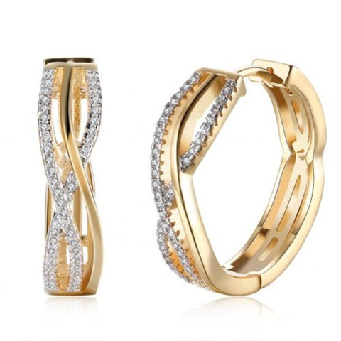 K Gold Zircon Earring Wire Stripe Diamond Studded Romantic Wind Champagne