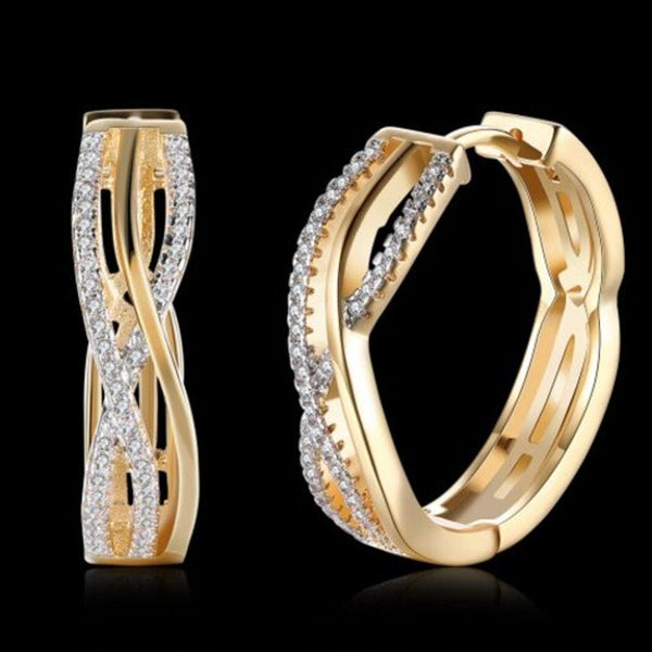 K Gold Zircon Earring Wire Stripe Diamond Studded Romantic Wind Champagne
