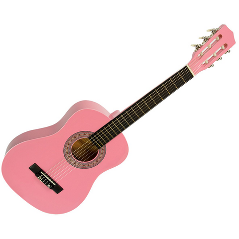 Karrera 34In Acoustic Wooden Childrens Guitar - Pink
